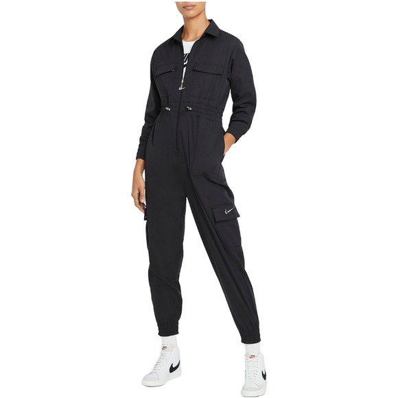 Nike Sportswear Black Cargo Utility Jumpsuit One Piece Women's Sz M Large Swoosh - Picture 13 of 16